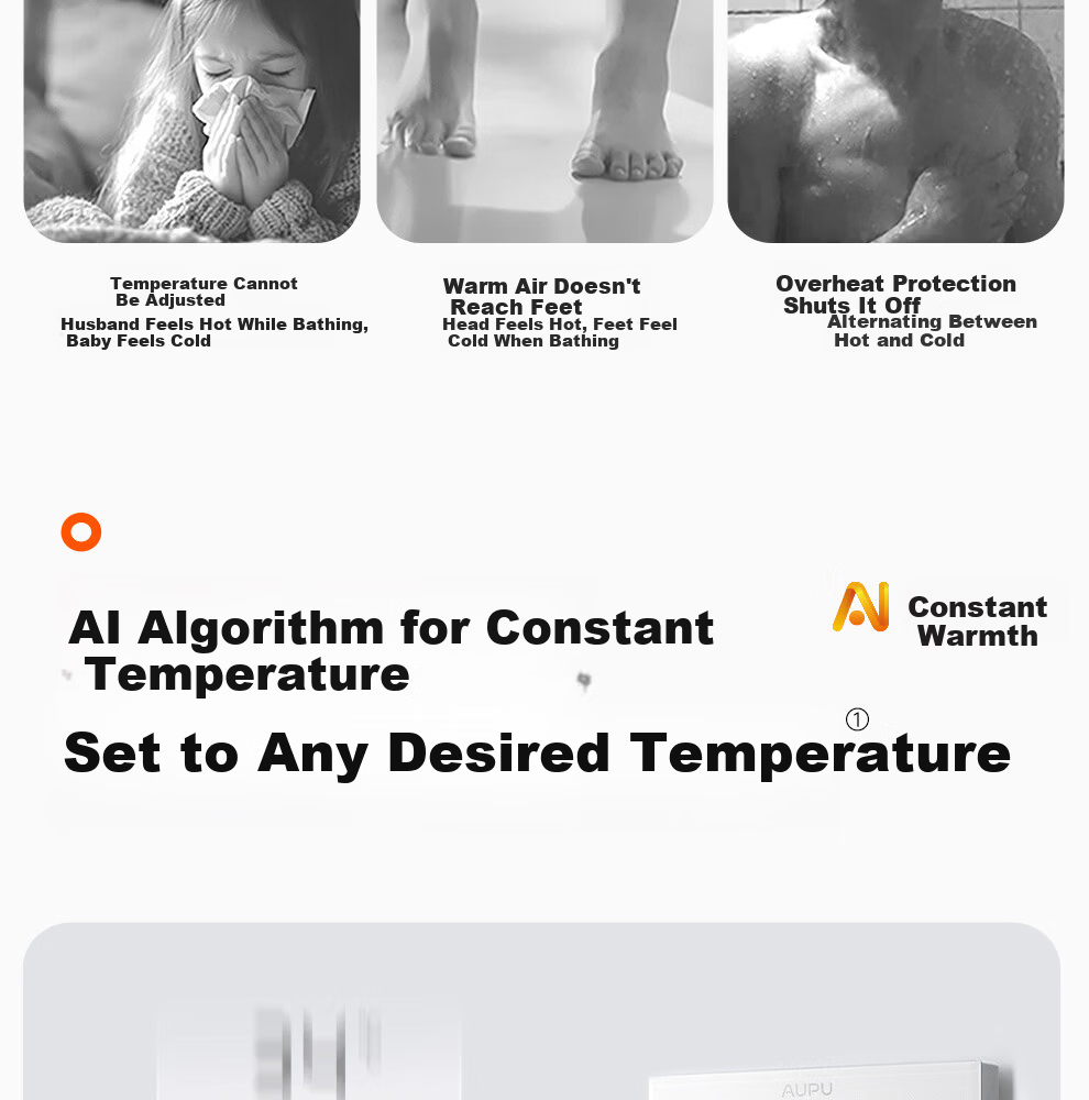 AUPU Smart Series AI Constant Temperature Scheduled Heating Bathroom Heater Fan Ventilation Lighting All-in-One S2 12