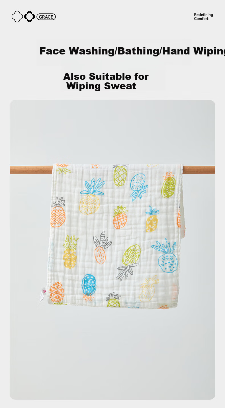 Grace A-Class Pure Cotton 6-Layer Gauze Small Towels 3-Pack Baby Children's Face Bath Towels Drool Towels Sports 4