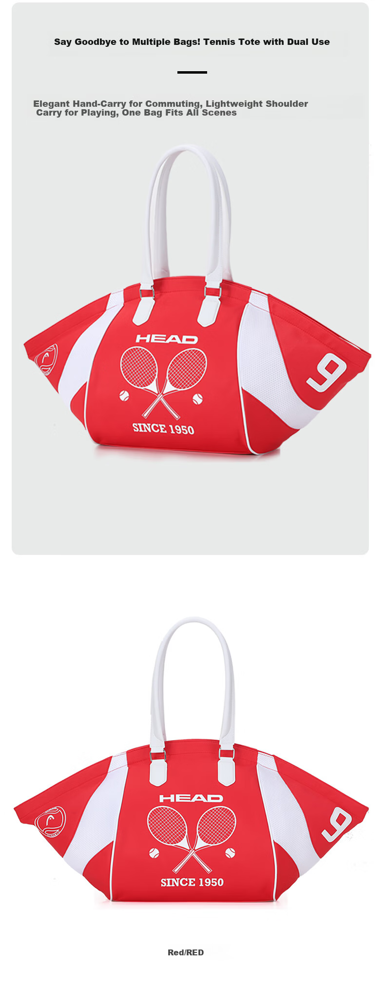 HEAD Tennis Bag BOOM Handheld Badminton Bag Unisex Shoulder Bag High-Value Storage Large Capacity Lightweight Wing Bag 9