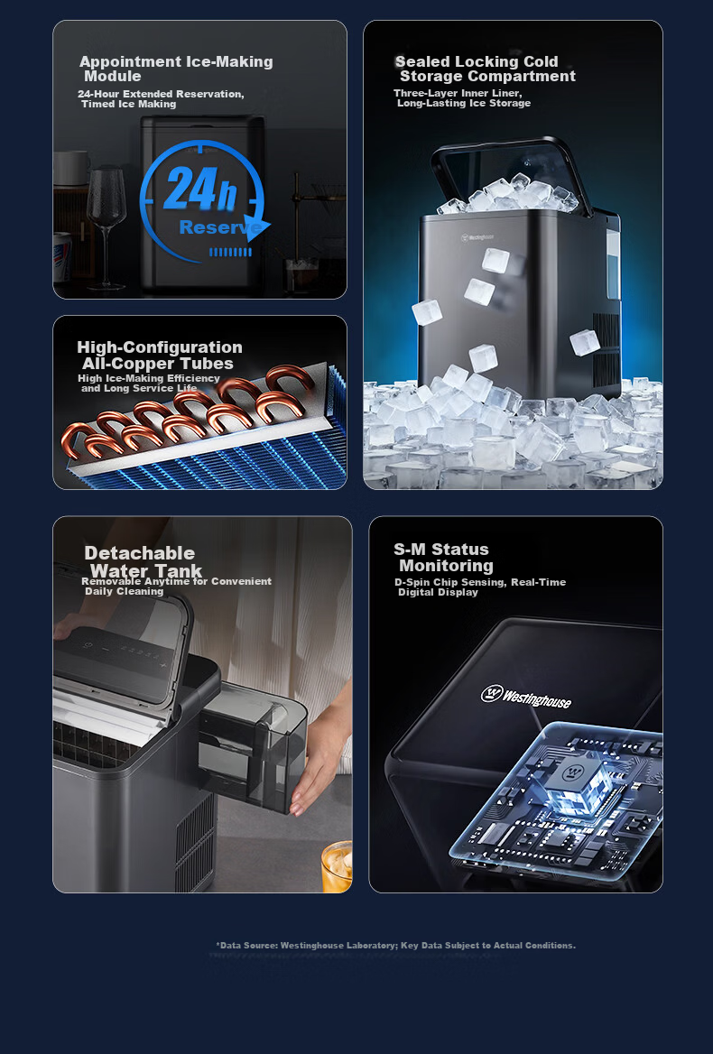 Westinghouse Home and Commercial Ice Maker Solid Cube Small Fully Automatic Fast Ice Maker UV Sterilization Whiskey Cocktail Companion Ice Machine WH-16F 4
