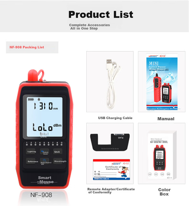 Smart Mouse NF-908 Fiber Optic Power Meter with Red Light Integrated High-Precision Red Light Pen Network Cable Pairing and Wire Sequence Testing Function 15