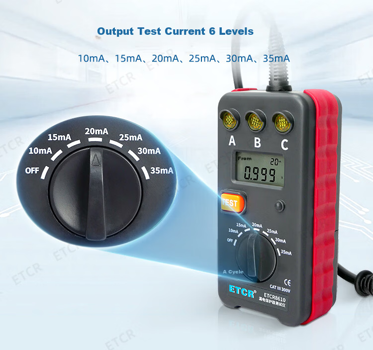 ETCR8610RCD Leakage Circuit Breaker Tester Socket Tester 5