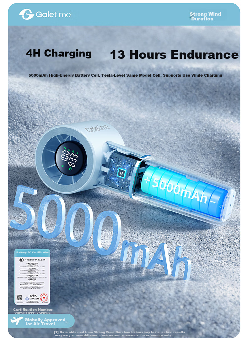 DaFengTime Innovative Display Endurance Technology Handheld High-Speed Timer Mini Fan Portable Small Student Dormitory Outdoor Mini Long Battery Life Rechargeable Energy-Saving Fan 12