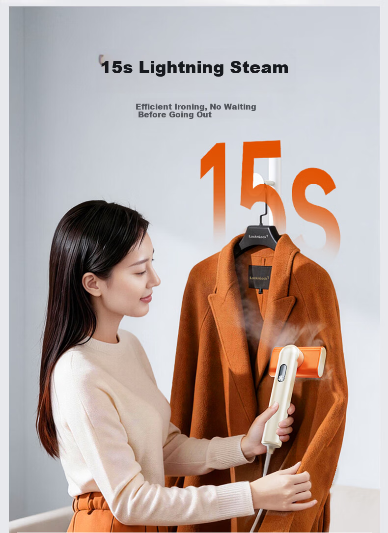 LOCK&LOCK Lucky Orange Handheld Garment Steamer Steam Iron Home Small Foldable Portable Travel Three-Layer Boost Electric Iron High Power 2026 New Model 520 Gift 5