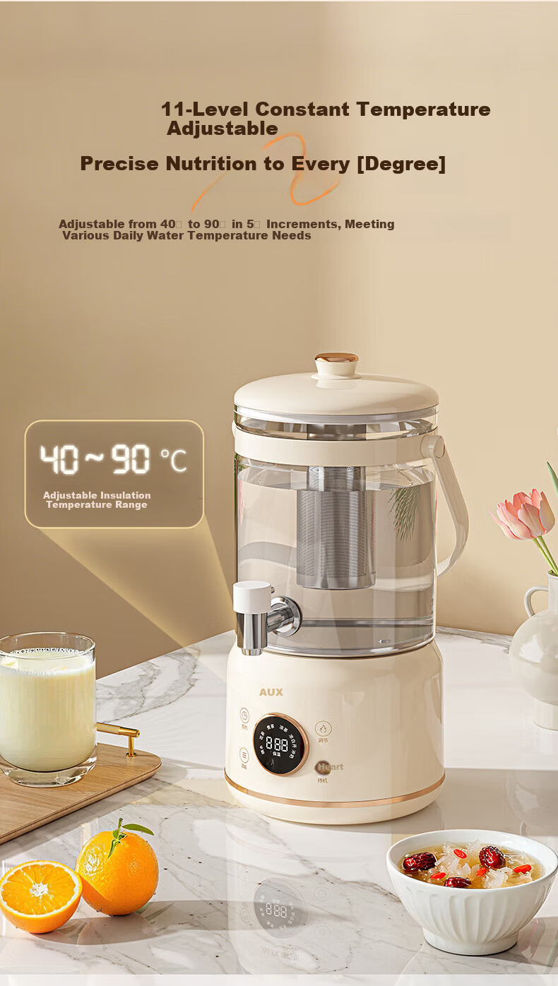 AUX 3L Health Pot Large Capacity Faucet Kettle Flower Tea Bucket Constant Temperature Kettle Tea Cooker Insulated Integrated Water Boiler 304 Stainless Steel Heating Plate ASH-10AY01A 12