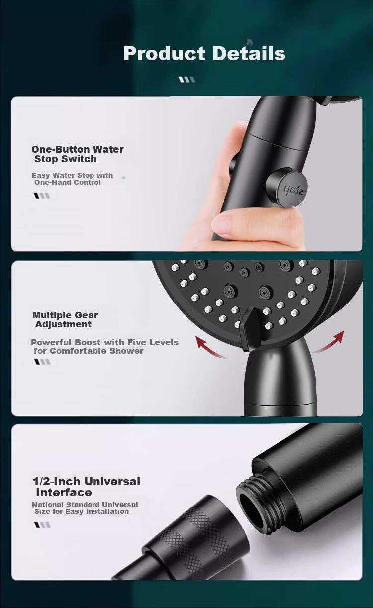MUGE Shower Head Set with Pressurized Large Panel, Rotatable Handheld and Overhead Dual-Use Rainfall Showerhead 11