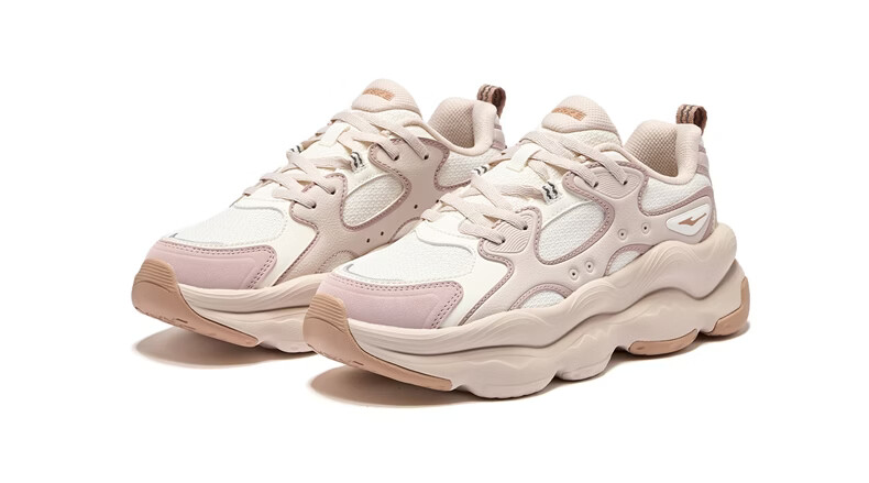 ERKE Women's Sports Shoes Leather Mesh Breathable New Retro Colorblock Street Trend Thick Sole Casual Dad Sneakers | Peach Heart 30