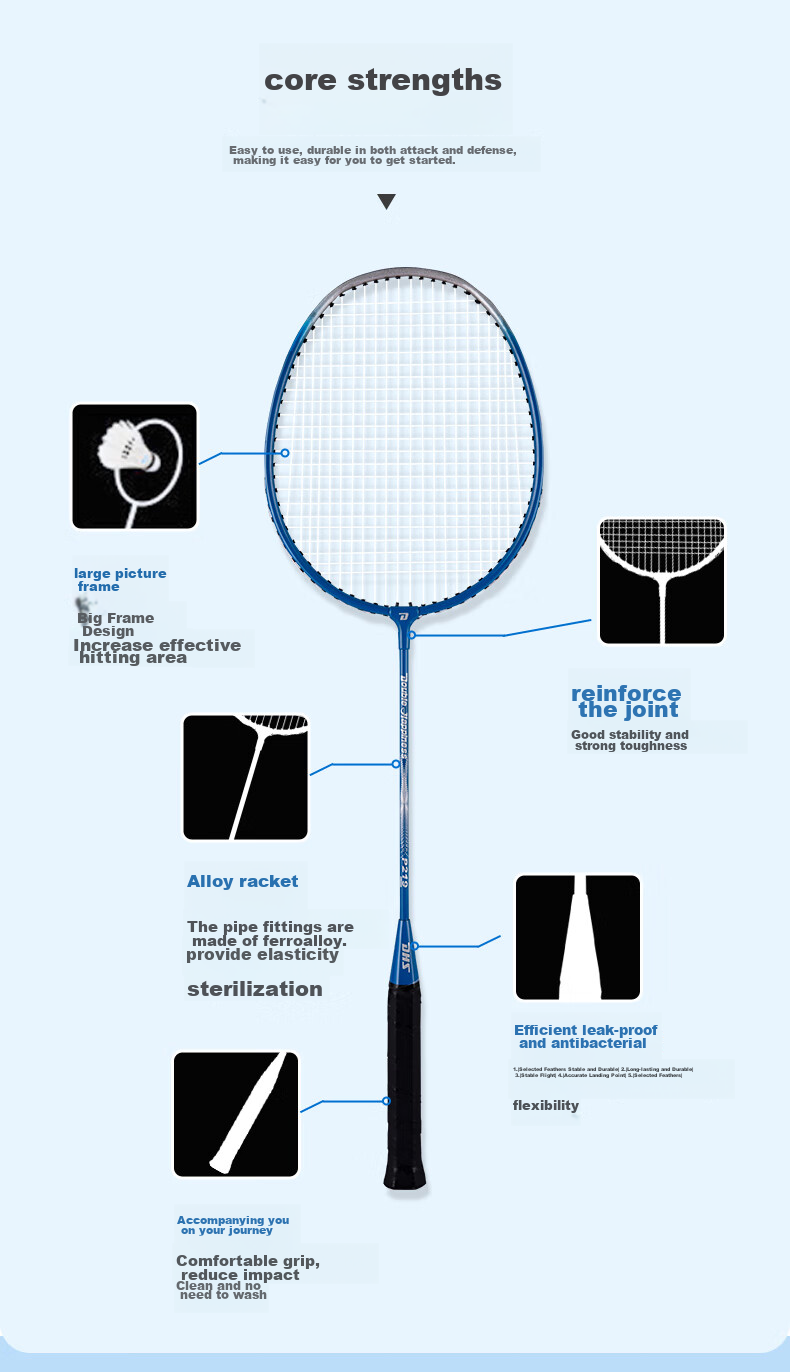 DHS DHS Badminton Racket Set of 2, Affordable Training Rackets, Double Rackets 1012 (Including Grip Tape And Shuttlecock) 4