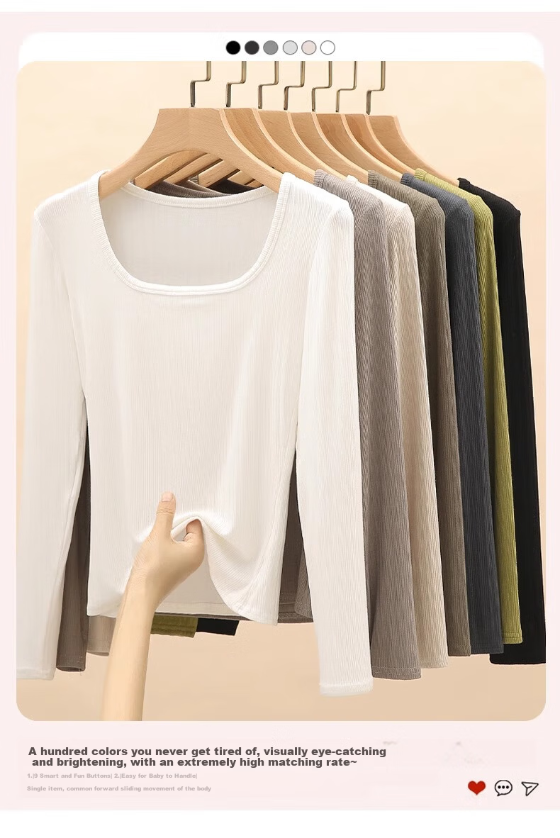 Yuzhaolin Women's Basic Long Sleeve T-Shirt Thin Large U-Neck Slim Fit Simple Versatile Top for Spring and Autumn 1