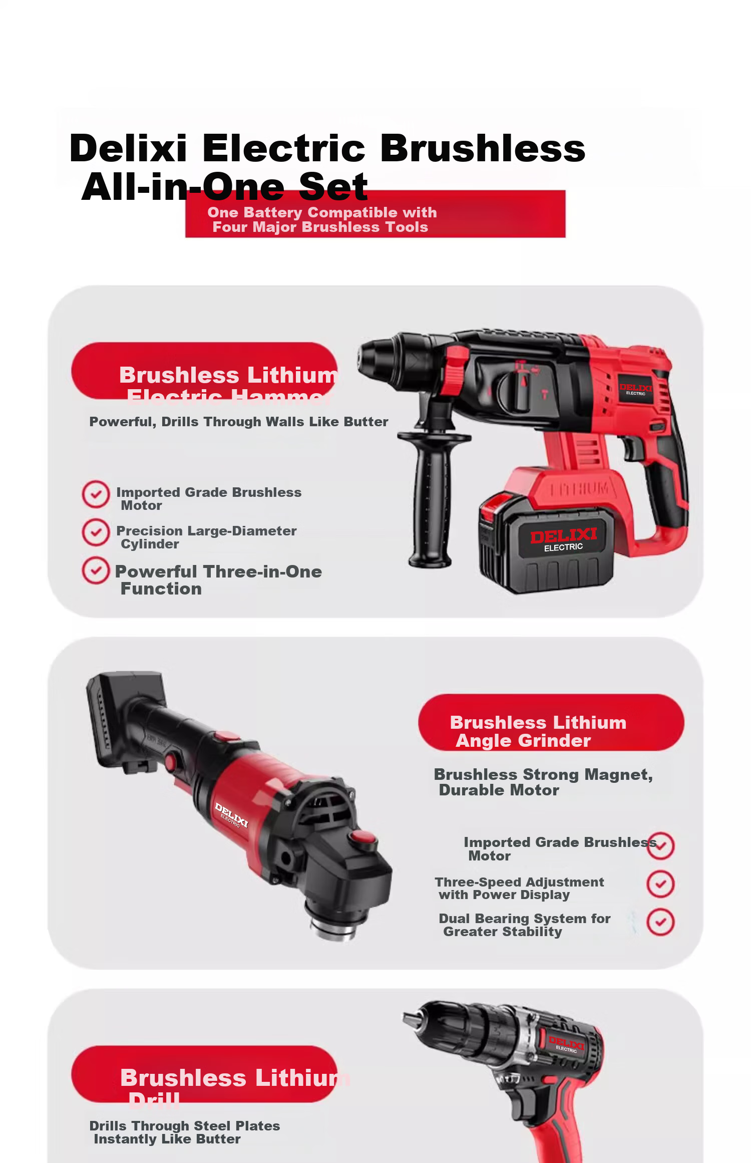 Delixi Electric Brushless Cordless Rotary Hammer Drill Three-in-One Heavy-Duty Wireless Industrial Concrete Impact Electric Power Tool 2