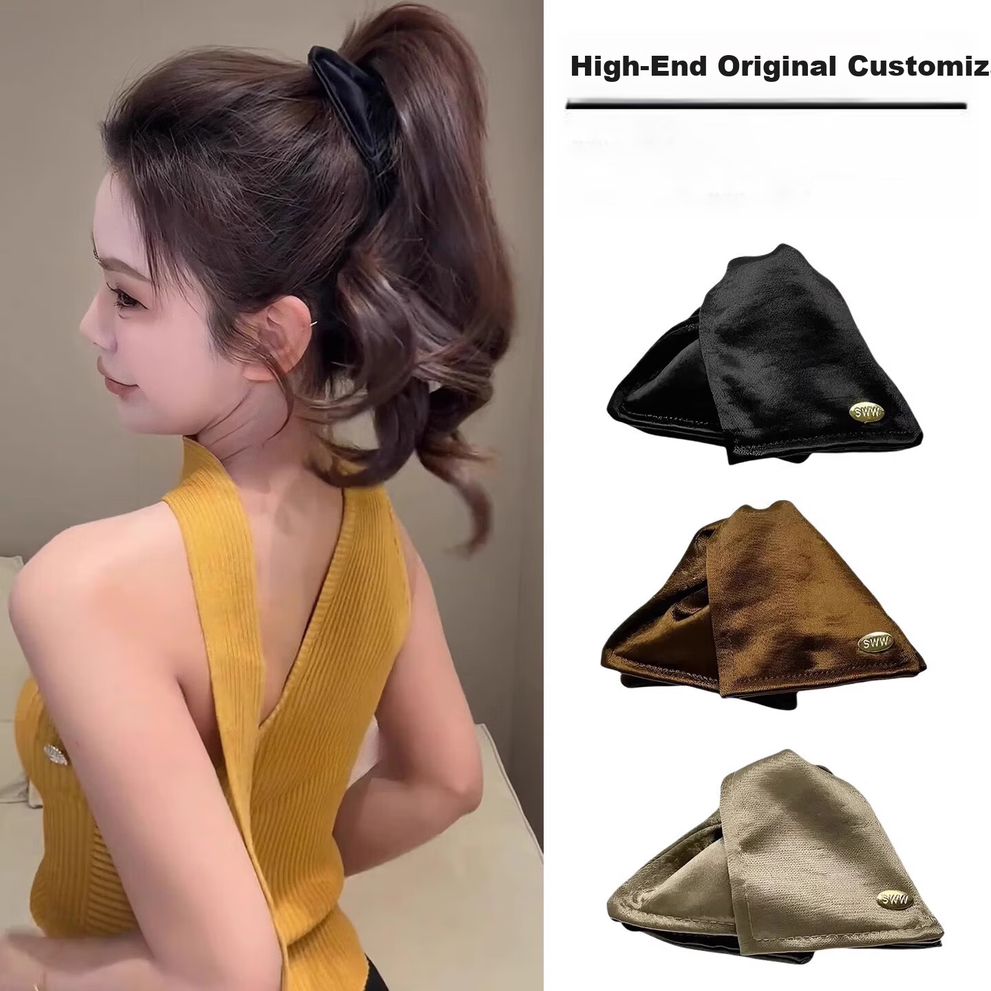 Dongyi Premium Satin Butterfly Hair Clip Brown Shark Jaw Clip for Women High-End Hair Accessories