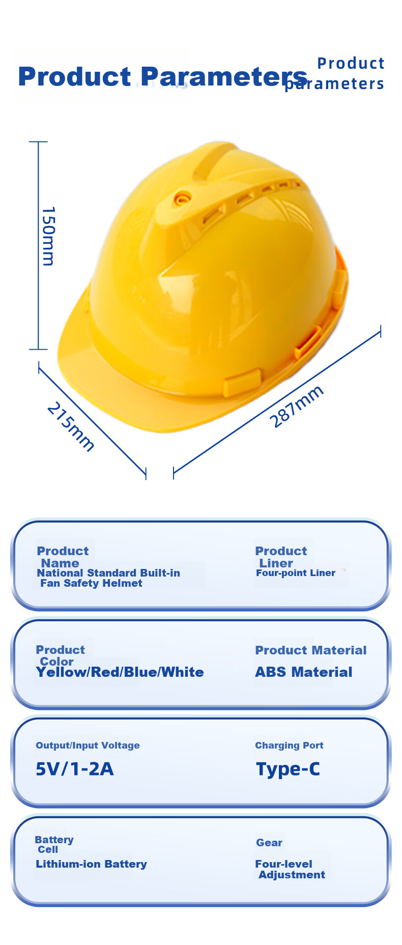 Norrisan New National Standard Built-in Fan Safety Helmet Cooling Summer Sun Protection Temperature Reduction ABS Smart Helmet with Fan Construction Site Rechargeable V-Type 3 Fans Bluetooth - White 10