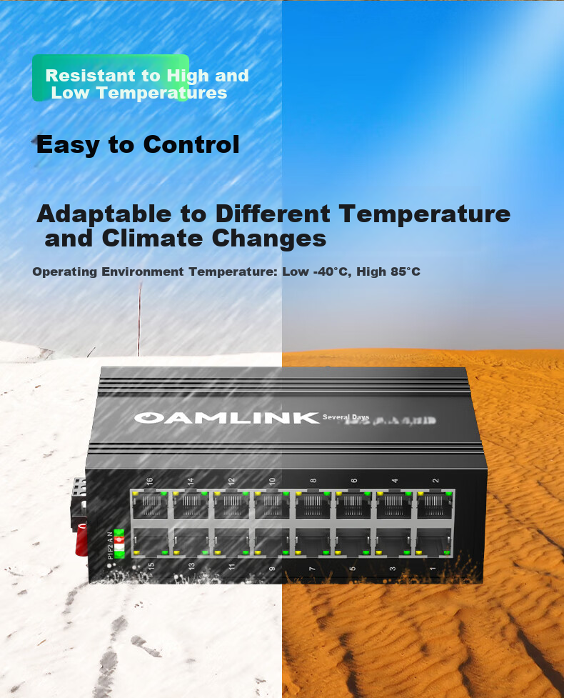 OAMLink Industrial Grade Ethernet Switch 16-Port Gigabit Unmanaged DIN Rail OAM-6000-45-16GT 2