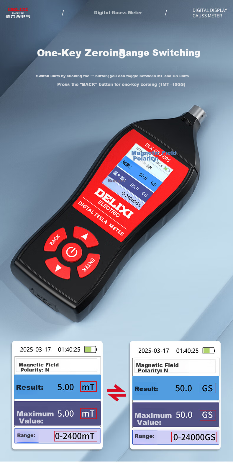 DELIXI ELECTRIC Gauss Meter Tesla Meter High-Precision Magnetic Field Detector Magnetic Strength Tester Magnetometer 4