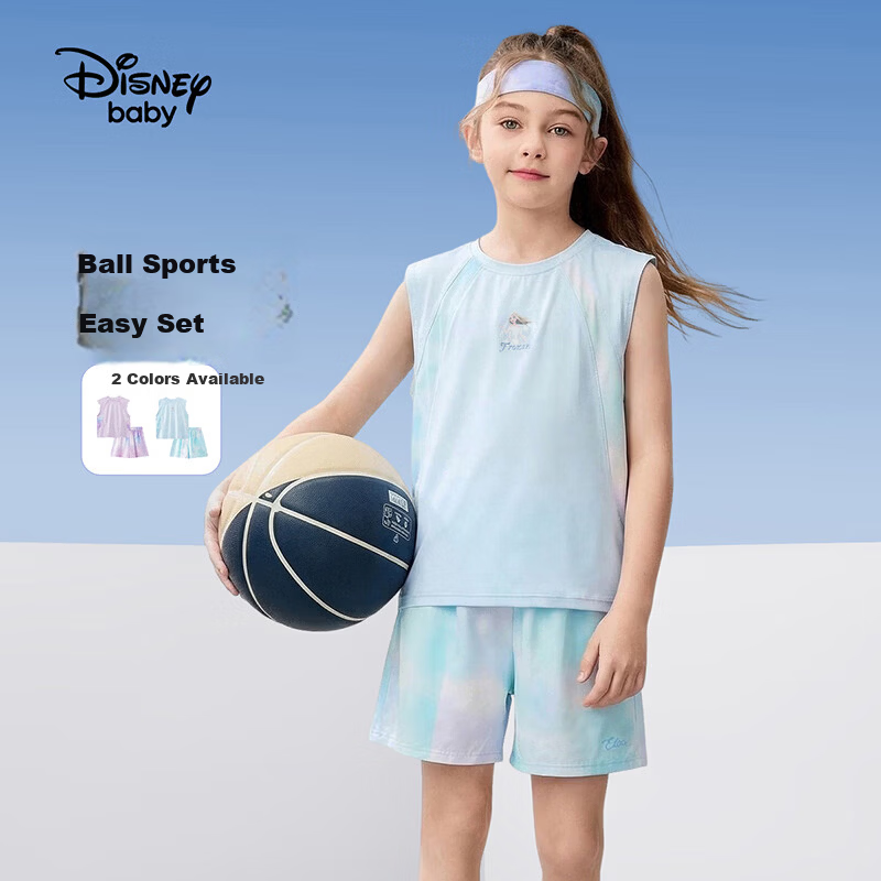 Disney Girls' Gradient Sports Set Summer Sleeveless Vest and Shorts Two-Piece Outfit Frozen Blue Size 110
