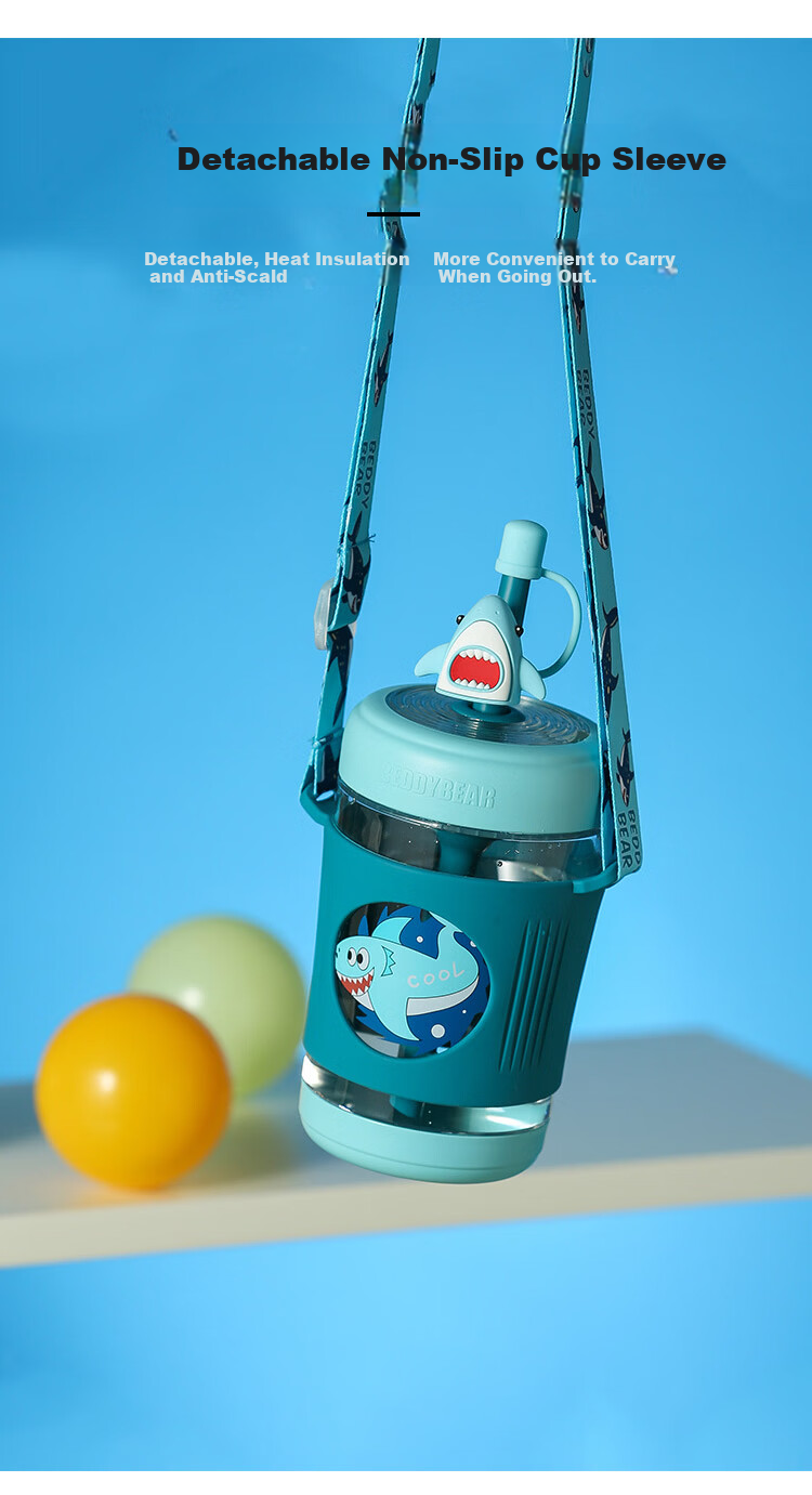 BEDDYBEAR Kids Water Bottle Summer Plastic Cup High Temperature Resistant Kindergarten Straw Cup Cold Brew Straw Cup 550ML Cow Pattern 6