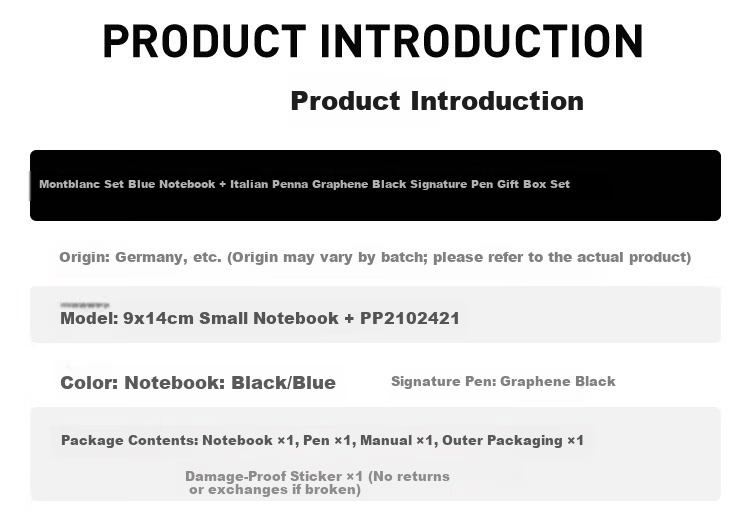 MONTBLANC Black Notebook + Italian Pinafore Signature Pen Set, Basic Version, Father's Day Gift 11