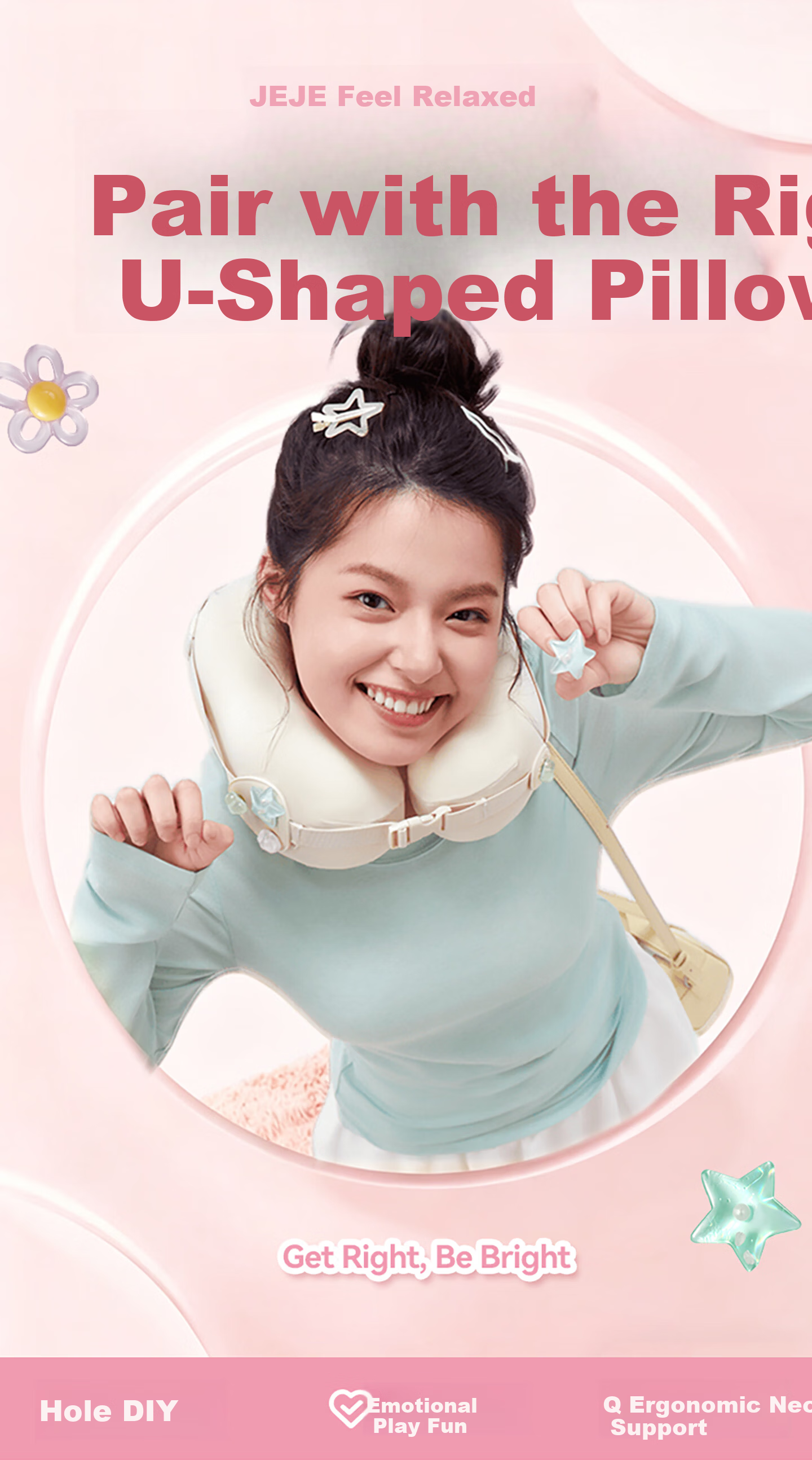 JueQingSong Adjustable U-Shaped Neck Pillow Travel Pillow for Airplane and High-Speed Train Portable DIY Ventilated Neck Support Cushion 1