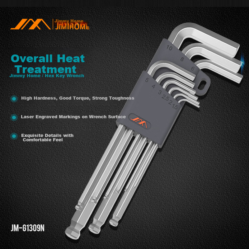 Jimmy Home Hex Key Set Hardened S2 Material 9-Piece Ball-End Fully Heat-Treated Hex Wrench JM-G1309N