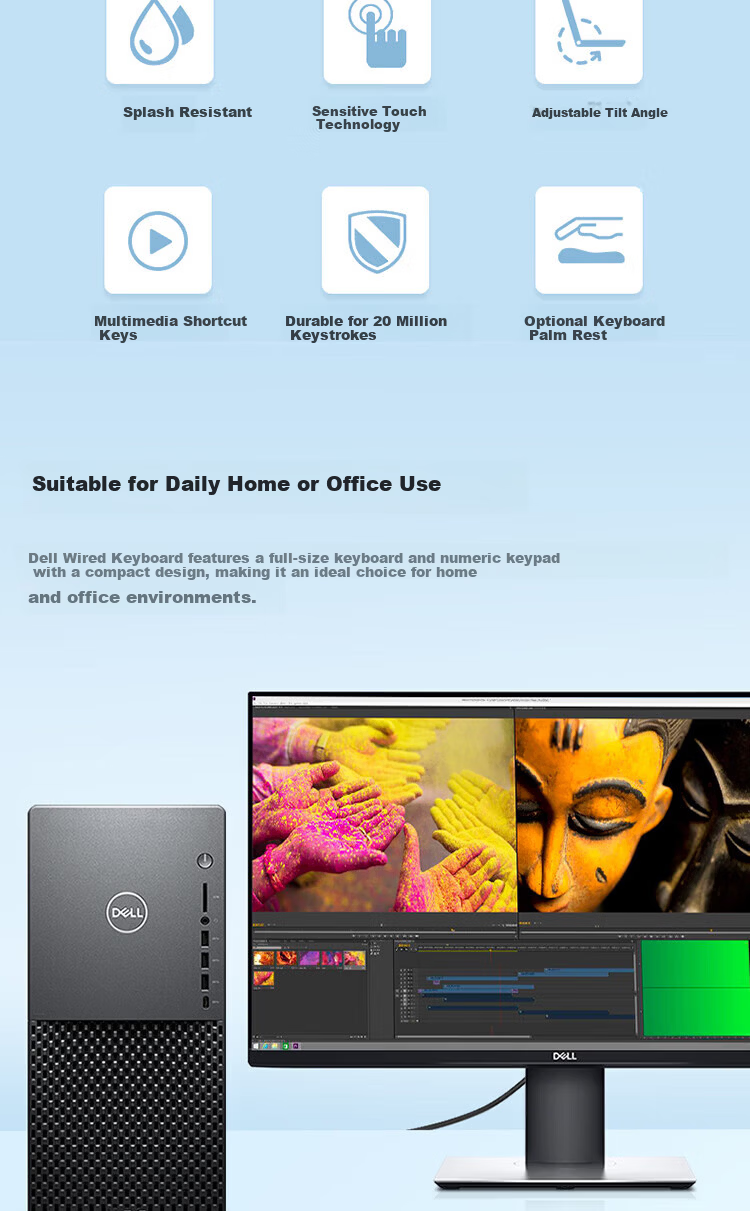 DELL KM3322W Wireless Keyboard and Mouse Combo Office Home Multimedia Set Black with 2.4G Receiver 2