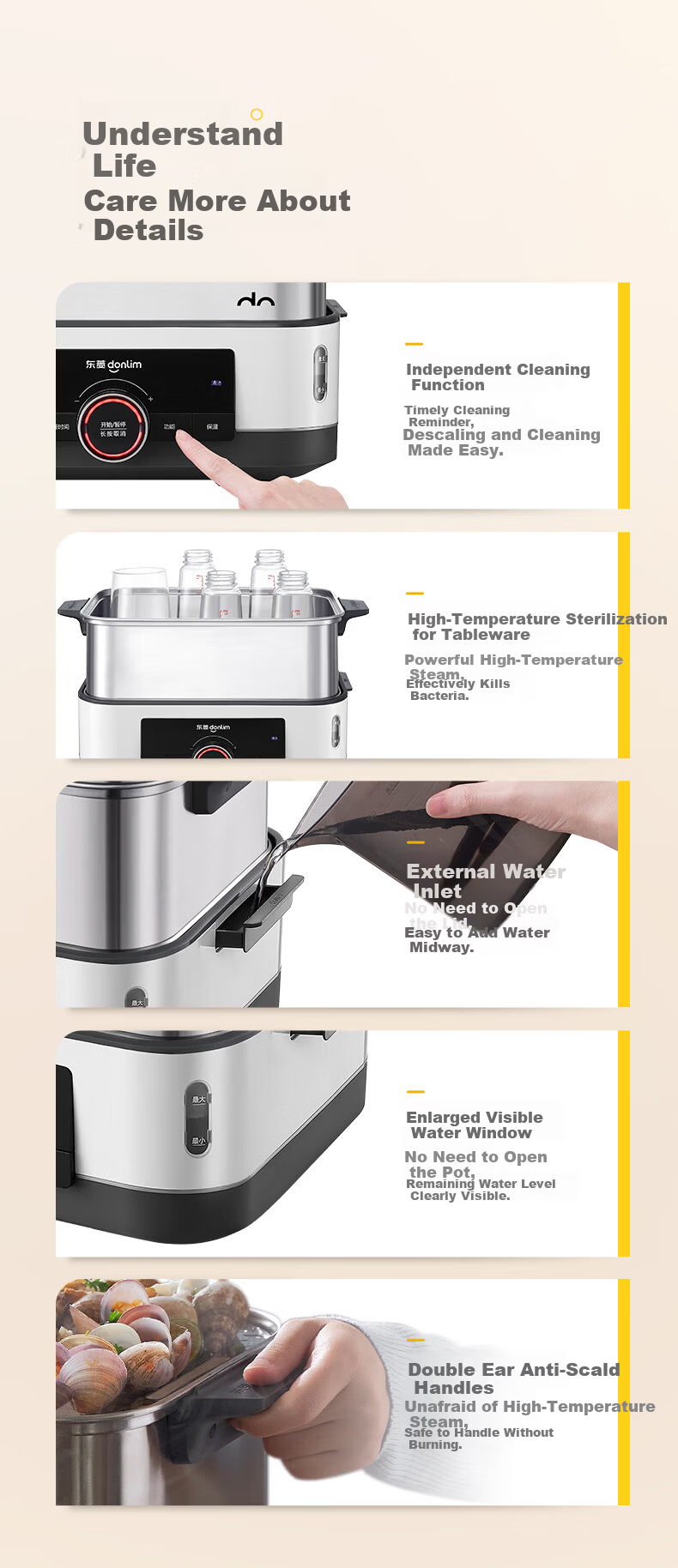 Donlim 618 Price Protection Electric Steamer Multi-Functional Steaming and Stewing Pot Double-Layer Stainless Steel 1005 Upgraded Large Capacity Steam Cooker with Reservation Timer for 3-4 People DL-3 25