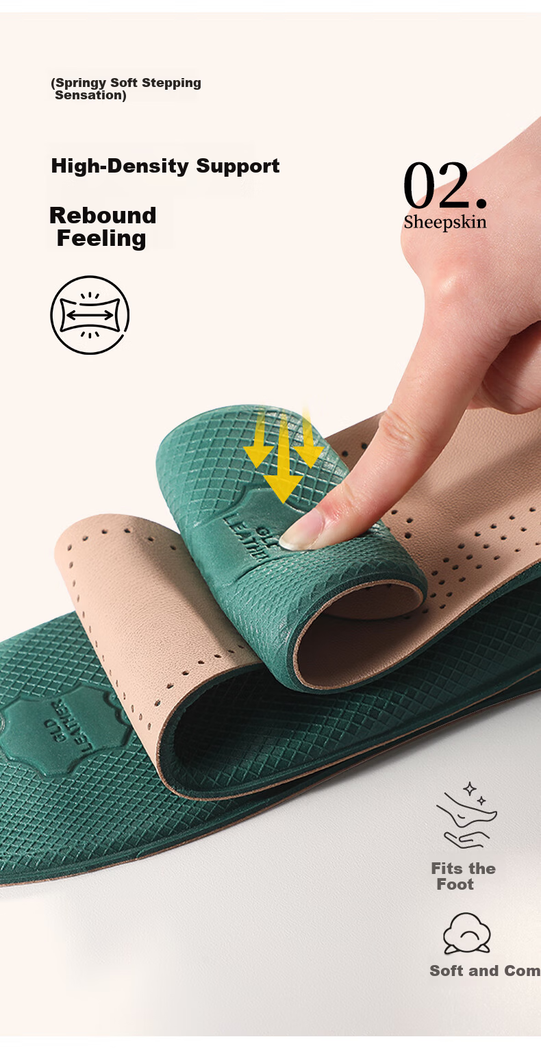 Aokang Leather Insoles Unisex Sweat-Absorbing Odor-Resistant Soft Genuine Sheepskin Thickened Shock-Absorbing Pain-Relief Sports Insoles for Long Standing 3