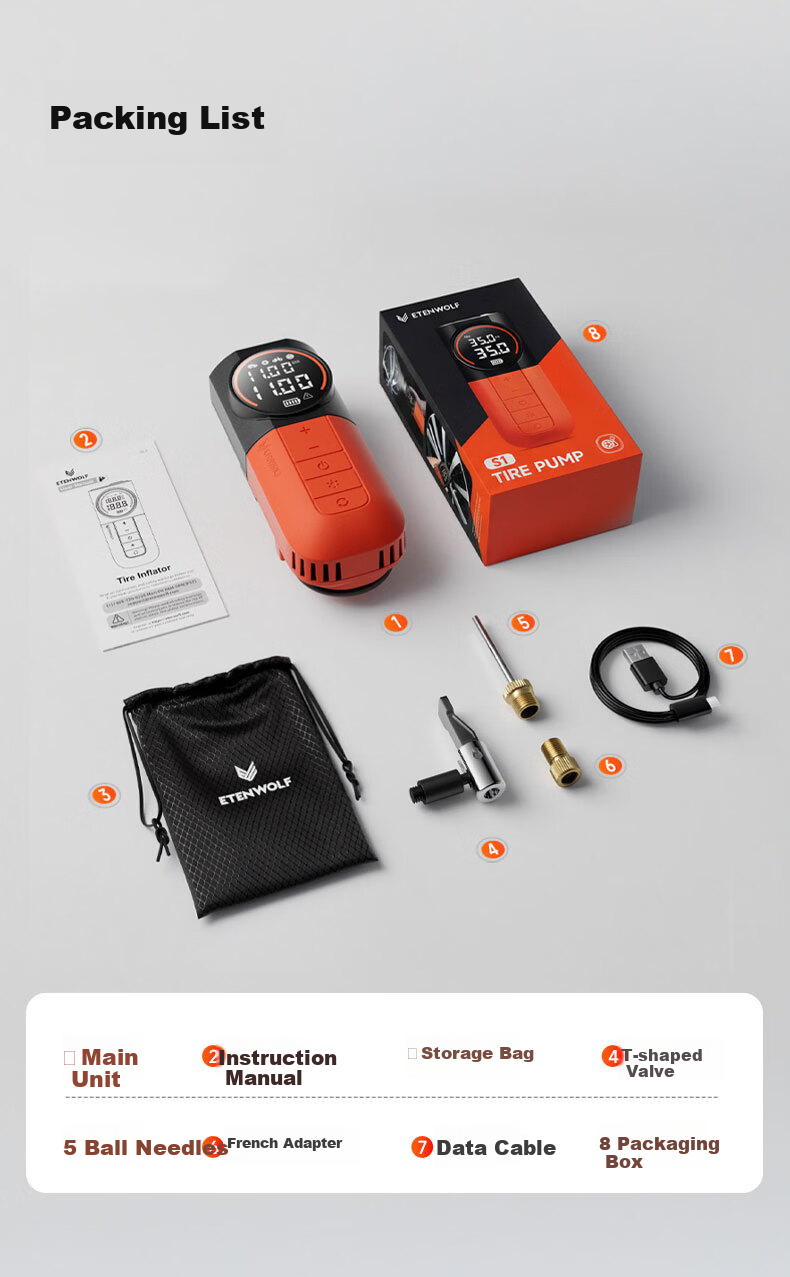 ETENWOLF V2 Car Air Compressor Electric Tire Inflator Wireless Tire Pressure Gauge Pump 13