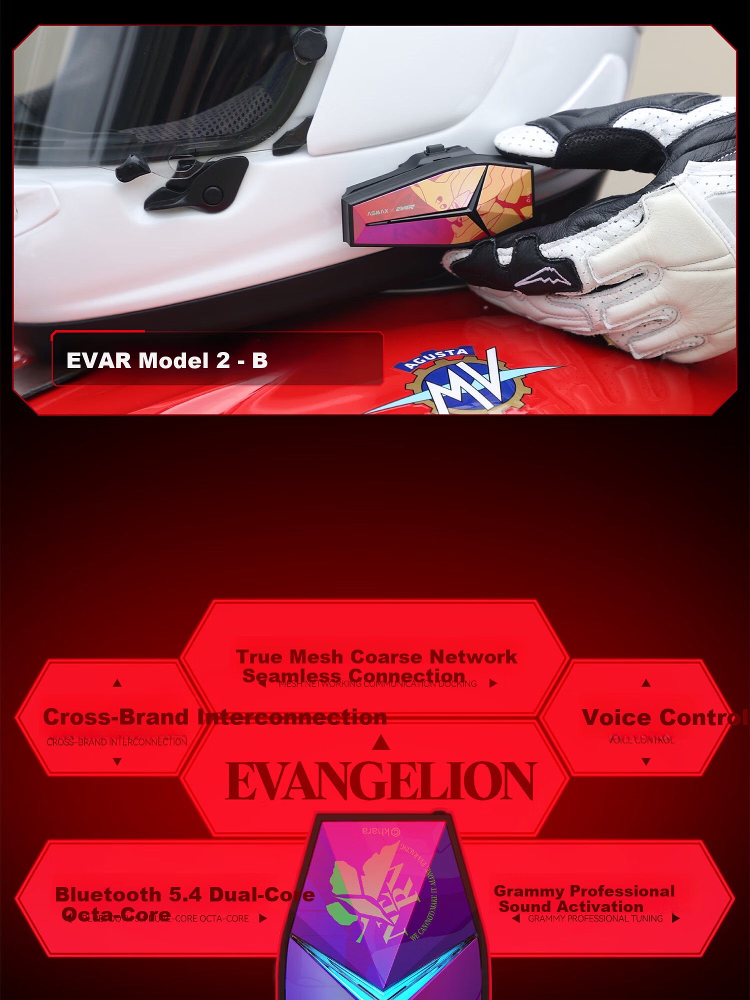 ASMAX & EVA Helmet Bluetooth Headset High-End Motorcycle Riding Professional Noise-Cancelling Evangelion Unit-02 Edition 5
