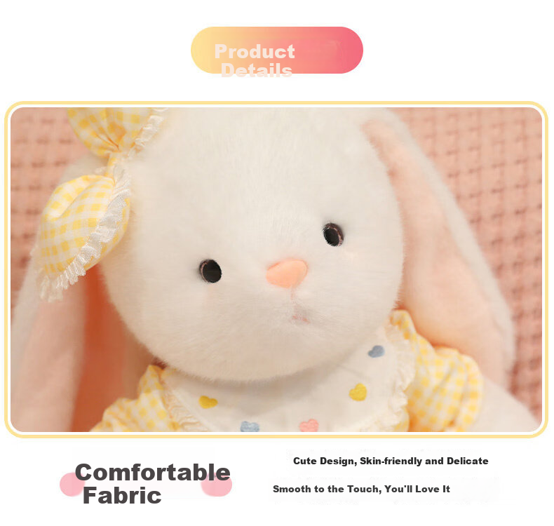 WELTSTON Plush Toy Doll Pillow Sleeping Companion Stuffed Animal Children's Day Gift Sweet Cone Bunny for Girls 10