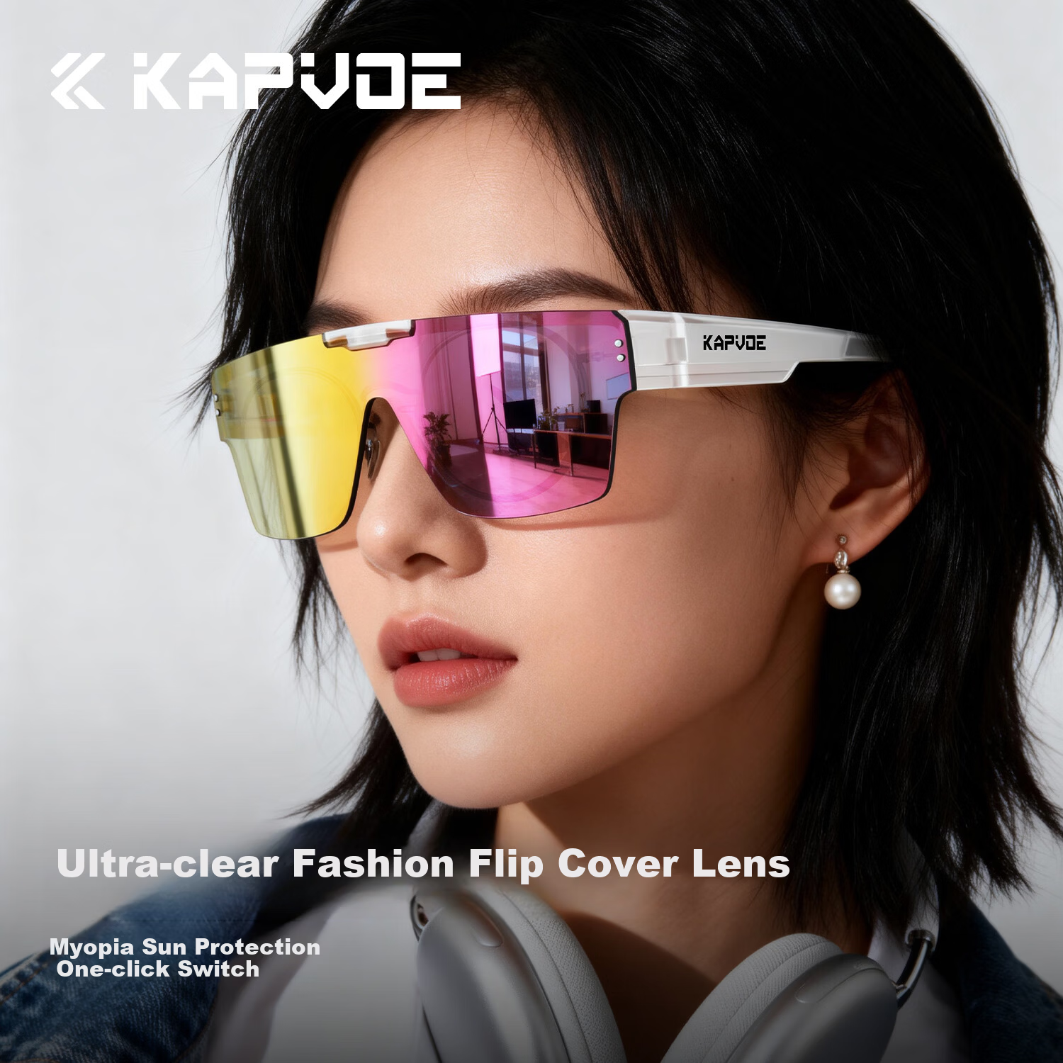 KAPVOE Wing Magnetic Flip Cycling Glasses with Prescription Insert UV Protection Windproof Dustproof Large Frame Photochromic Goggles