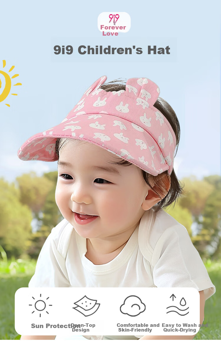 9i9 Baby Hat Summer Open-Top Sun Hat Cute 3D Design Breathable Thin Sun Protection Hat for 0-2 Years F30 Colorful Rabbit 1