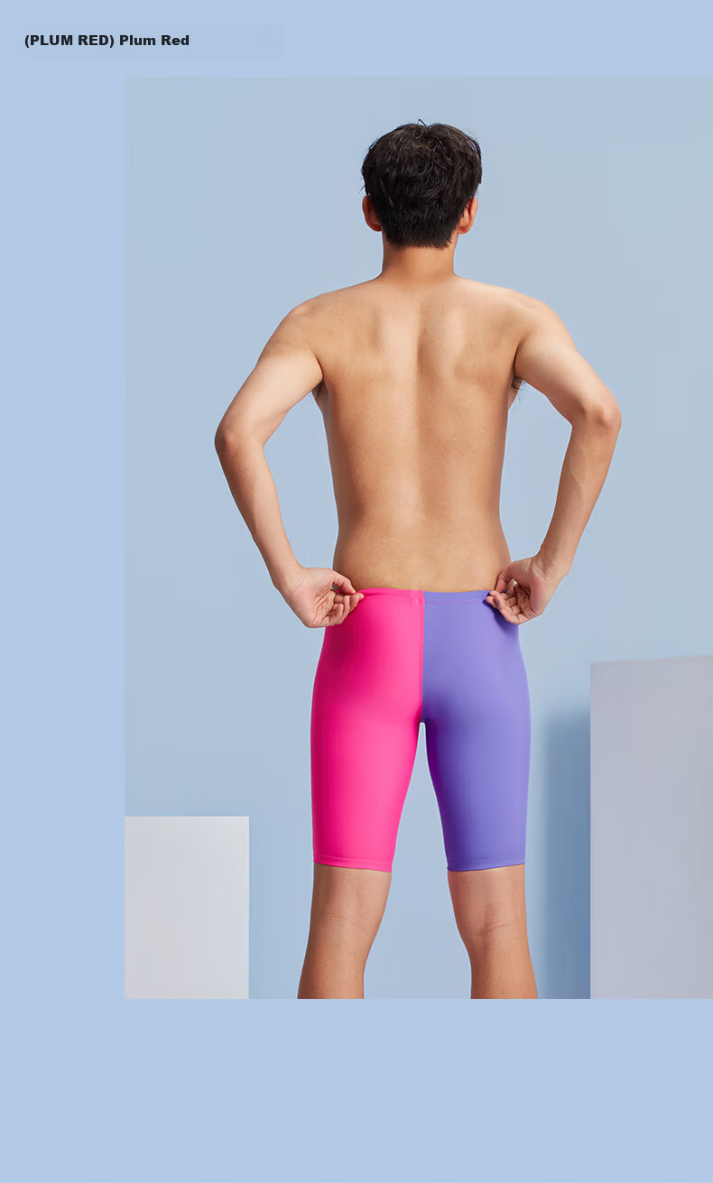 Hosa Men's Quick-Dry Chlorine-Resistant Swim Trunks, 5-Point Racing Professional Training Swimwear, Size M, Purple 20