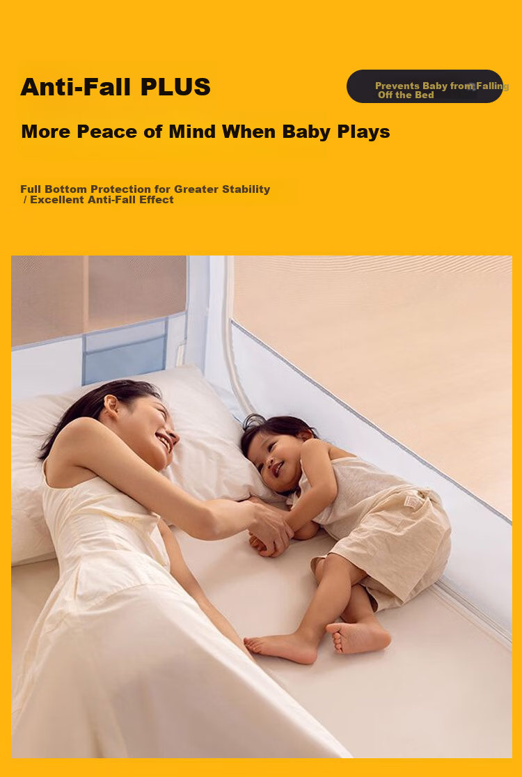 9i9 Anti-Fall Mosquito Net Class A Summer Baby Bedroom Integrated Infant Curtain Drop-Resistant Double Bed - Double Door 1.8m Bed Gray 2