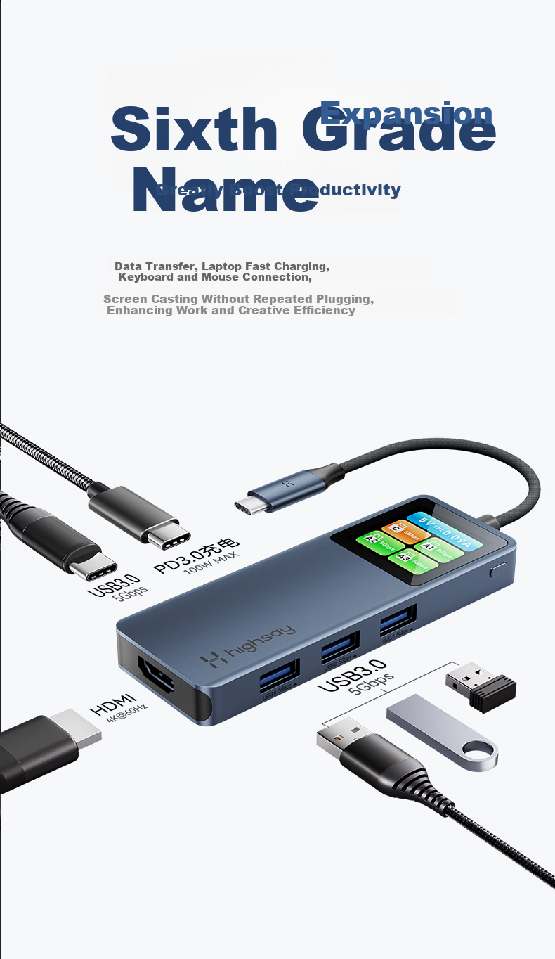 Highsay HC6 Pro Smart Display 4K HDMI Expansion Dock Type-C Phone Gaming Laptop Apple MacBook Neo Interface Adapter 3