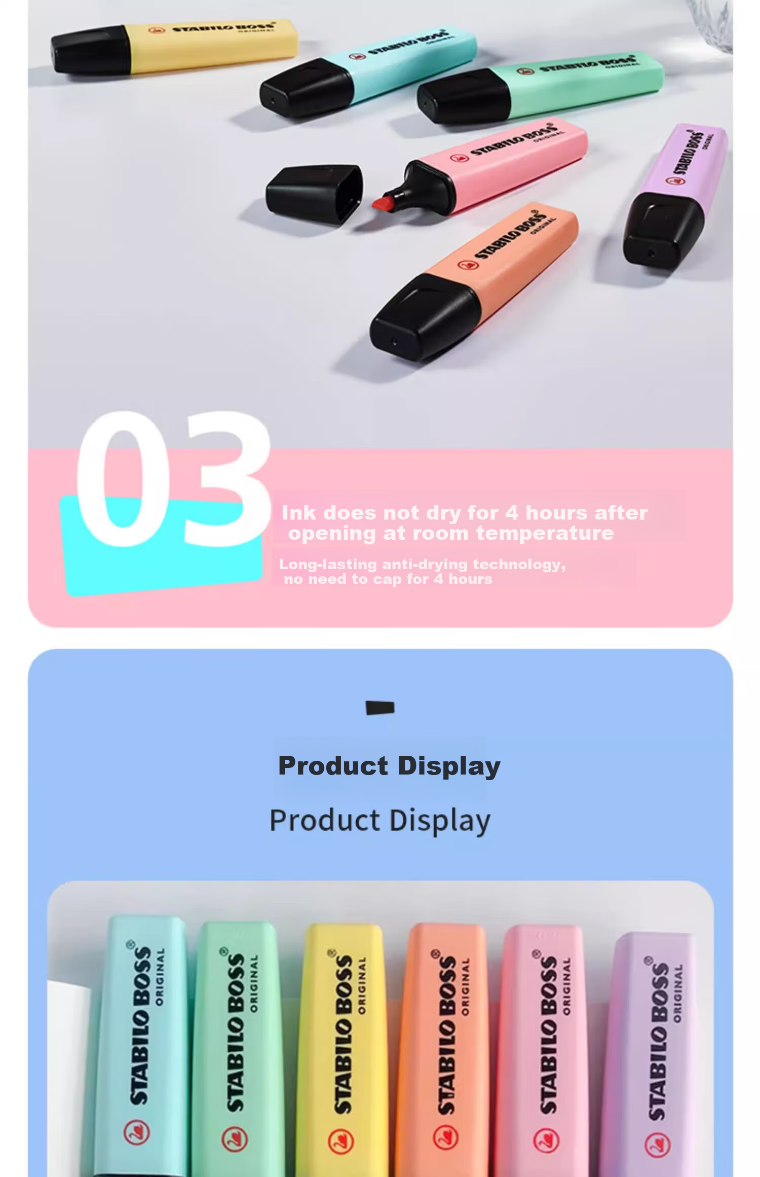 STABILO Boss Highlighter Imported Large Capacity Fluorescent Marker Pen Highlighting Pen for Students 70/58 (Rose Red) 4