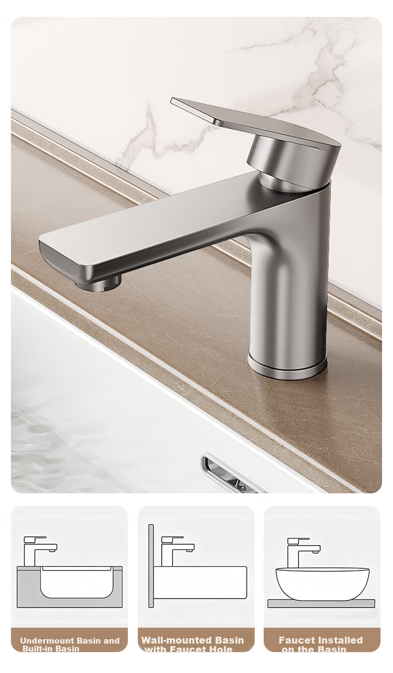 Baihan 304 Stainless Steel Bathroom Sink Faucet Basin Hot and Cold Dual Control Mixer Tap 10