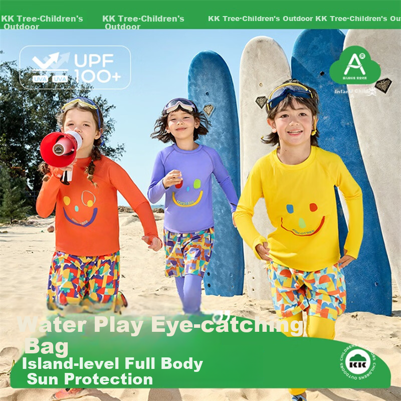 Kocotree KK Tree Kids Swimwear High-Visibility Highlight Swimming Set Boys Girls Long Sleeve Long Pants Sun Protection Three-Piece Set