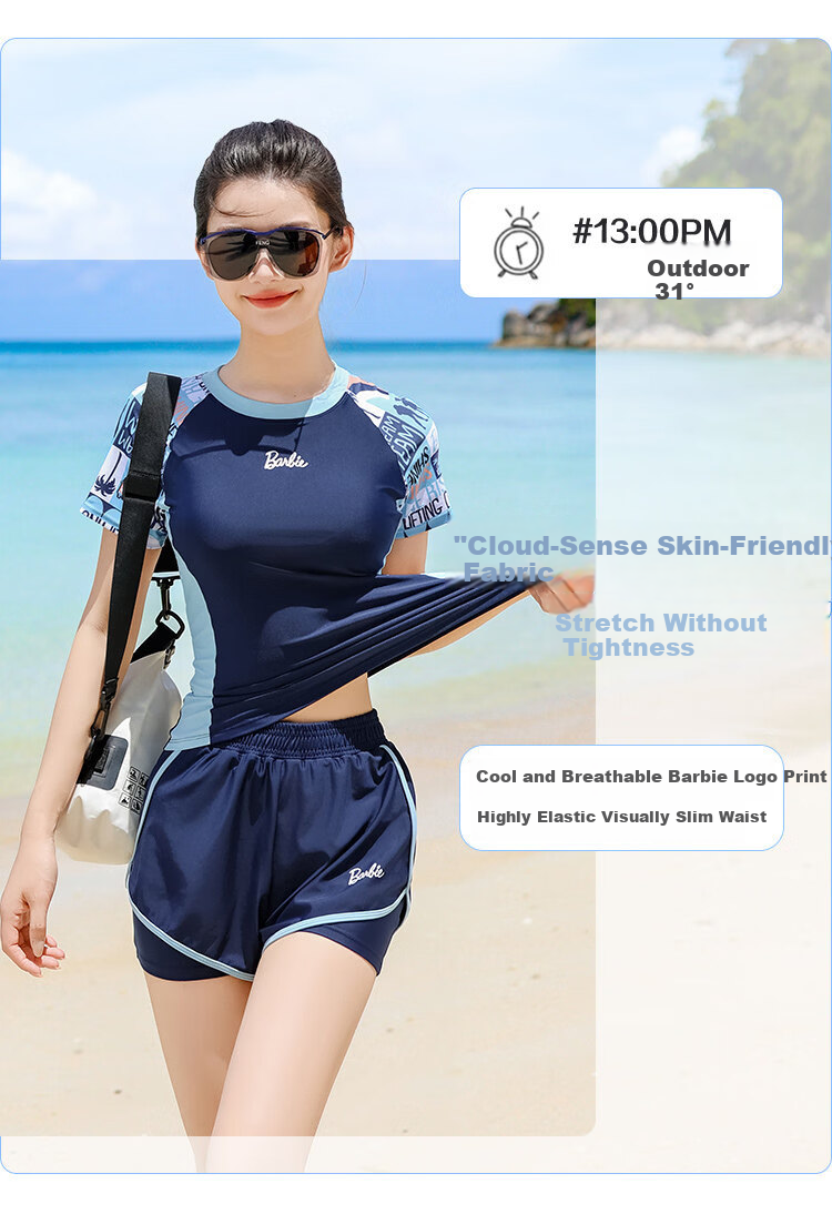 Babib Separate Conservative Short Sleeve Boxer Shorts Sports Two-Piece Swimsuit for Women Slimming Beach Vacation Swimwear 4