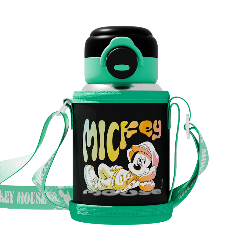 Disney Kids Insulated Water Bottle with Titanium Liner, Dual Drinking Spout, Mickey Mouse, 500ml, Suitable for Kindergarten and School Students
