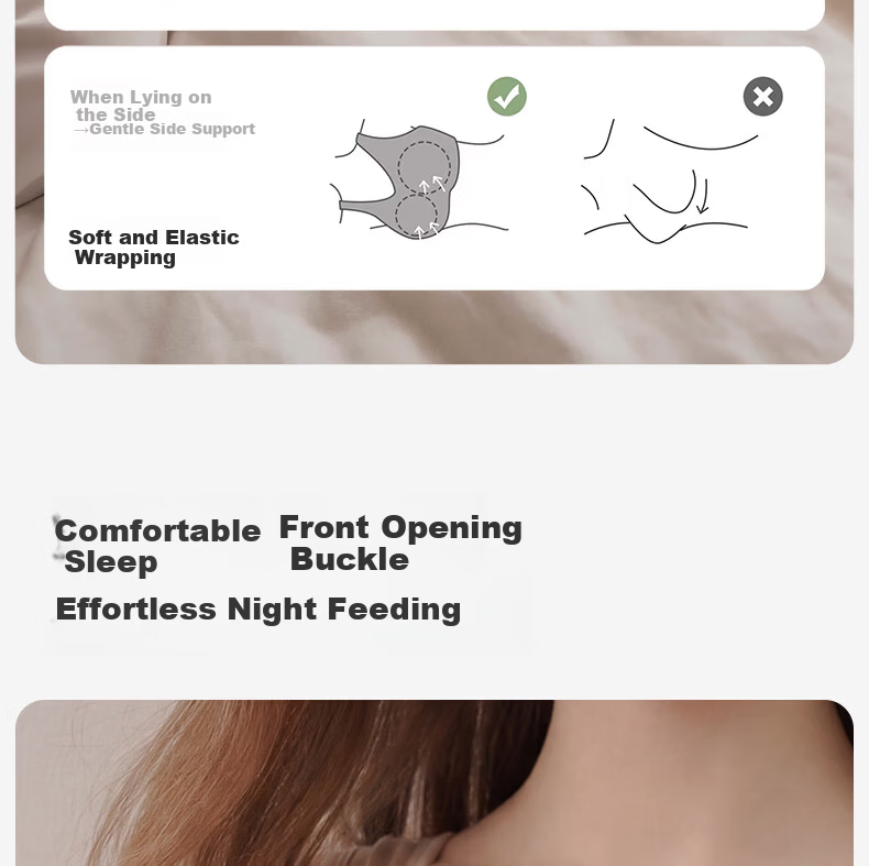 FENYE Three-Buckle Adjustable Nursing Bra Postpartum Feeding Pure Cotton Sleep Bra Anti-Sagging Large Breast Sleepwear Skin Tone L 19
