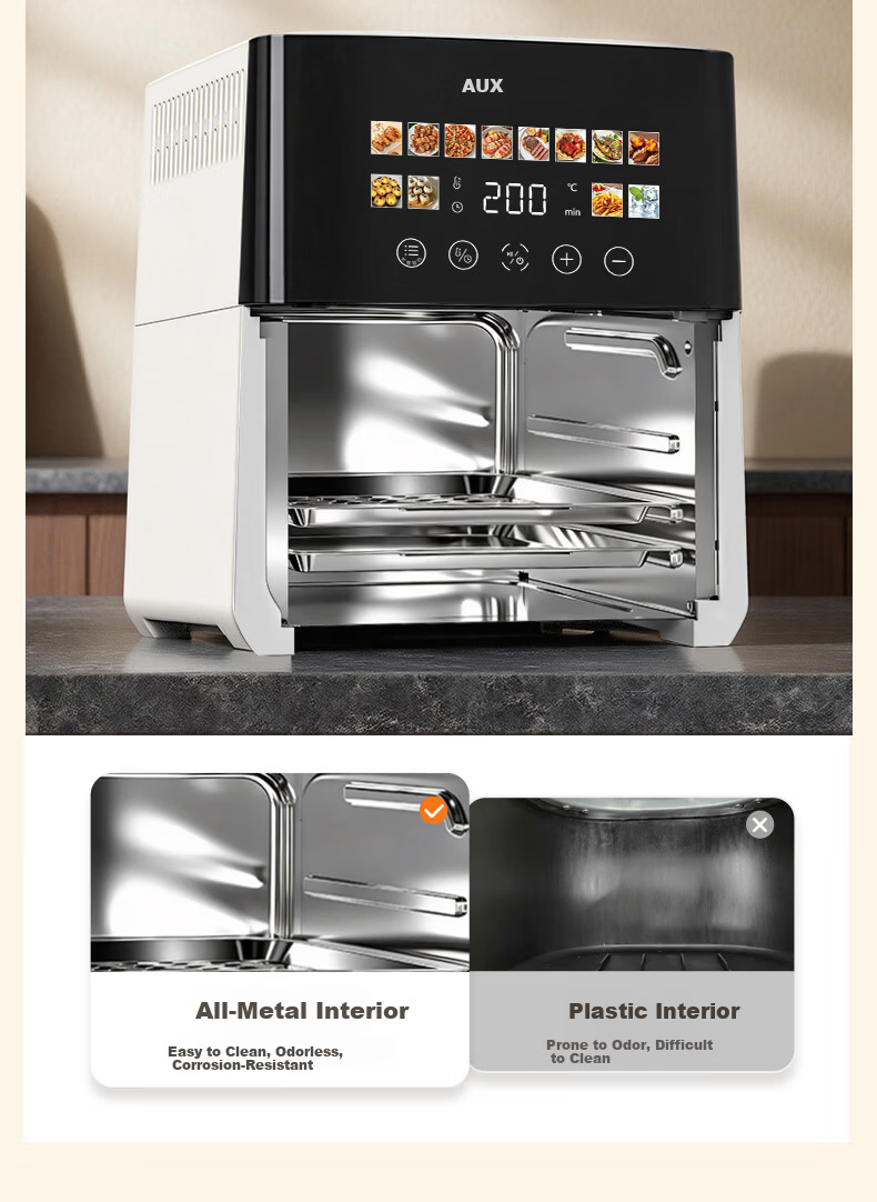AUX 12L Air Fryer Oven Combo 2026 New Model Multifunctional Large Capacity Auto Flip Stainless Steel Interior 4