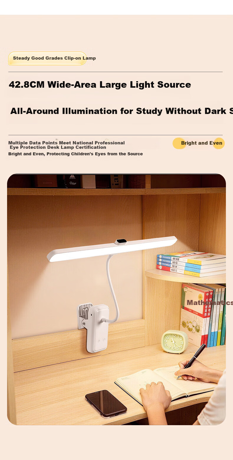 Datouren Grade A Rechargeable Desk Lamp Long Battery Life Clip Light Bedroom College Dormitory Study Eye Protection Lamp 6000mAh 13