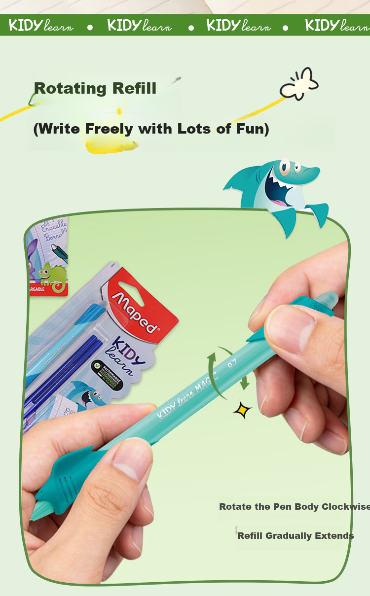 Maped 2026 New Student Beginner 0.7mm Blue Gel Pen Cute Erasable Comfortable Grip Blue Barrel Big Mouth Shark 229501CH 5