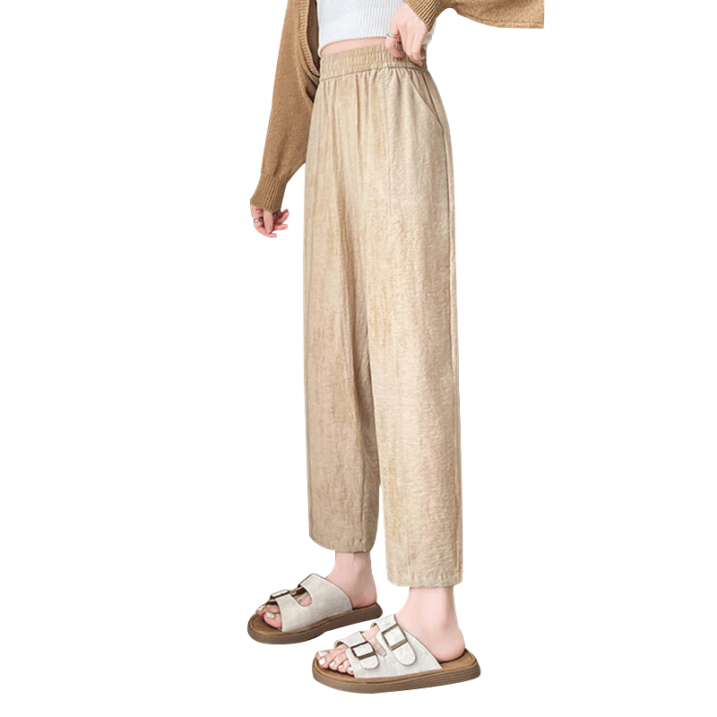 Langsha Linen Curved Knife Pants for Women, Summer New Style Mom's Wear, High-Waisted Slimming Loose Nine-Tenths Casual Pants