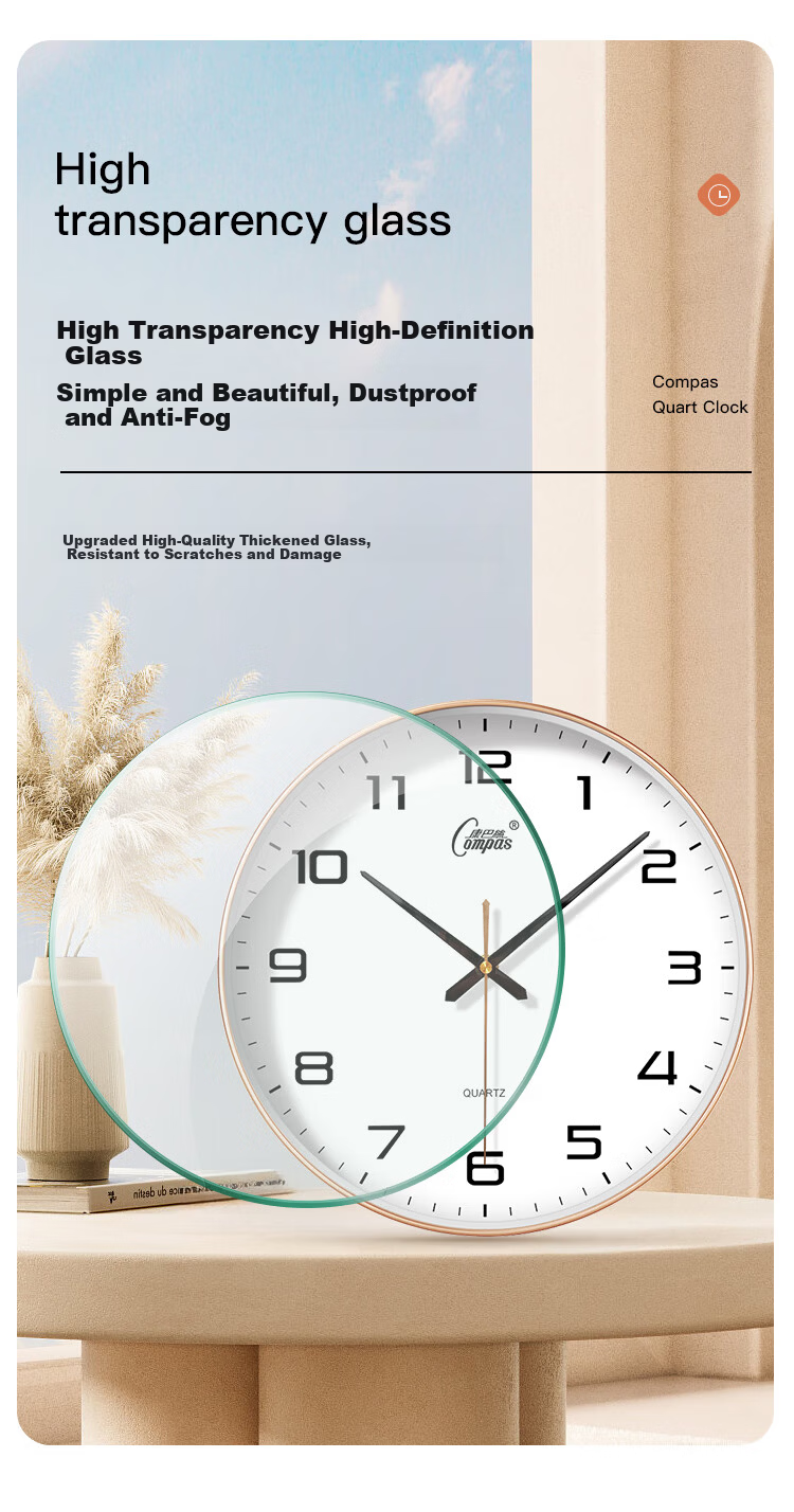 Compas Wall Clock Living Room Clock Simple Quartz Wall Clock Bedroom Hanging Clock 2999 Gold 35cm 3