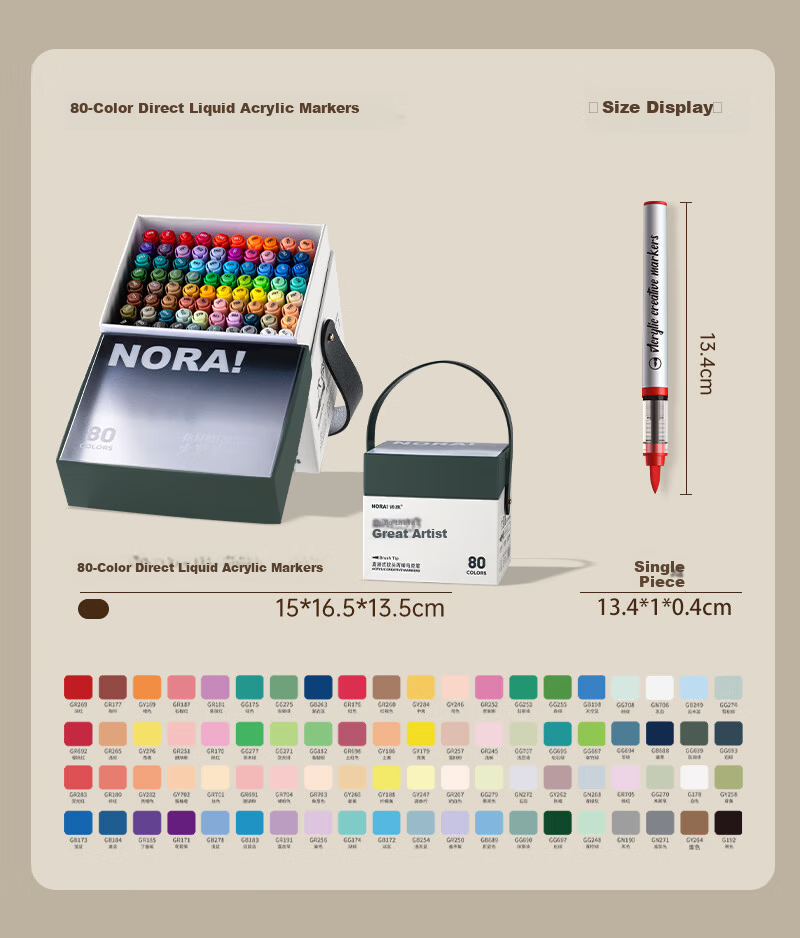 Noya Gift Box Set Direct Liquid Acrylic Markers Soft Tip 60 Colors Layerable Children's Art Watercolor Pens for Elementary Students Kindergarten Drawing Birthday School Season Gift 18