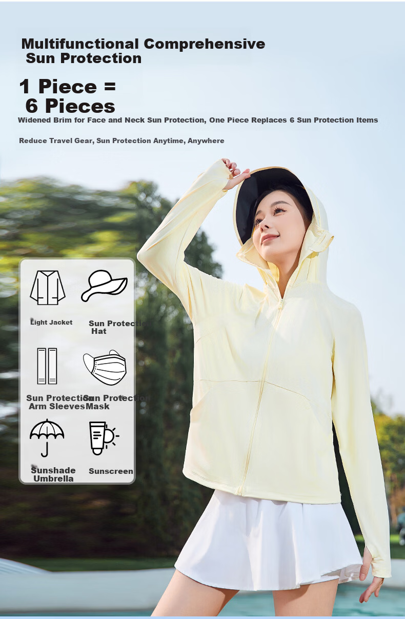 Combo Women's Outdoor Summer Breathable Ice Silk UV Protection High SPF Cooling Hooded Sun Protection Jacket 13