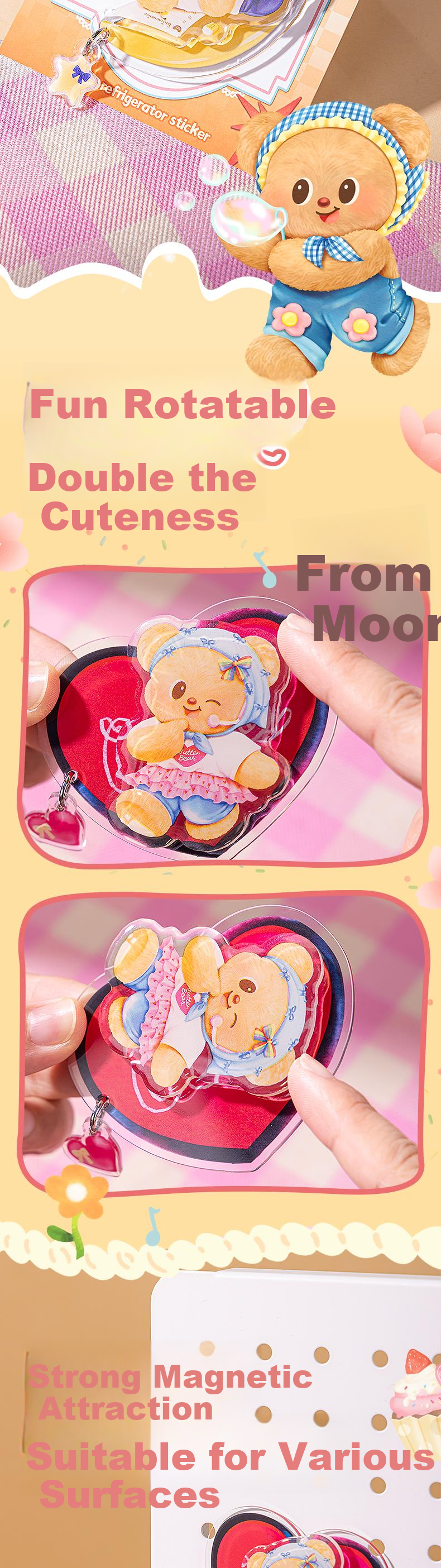Deli Butter Bear Refrigerator Magnet IP Magnetic Creative Acrylic High-Definition Printing Cute Cartoon Decorative Magnet HYC609 1