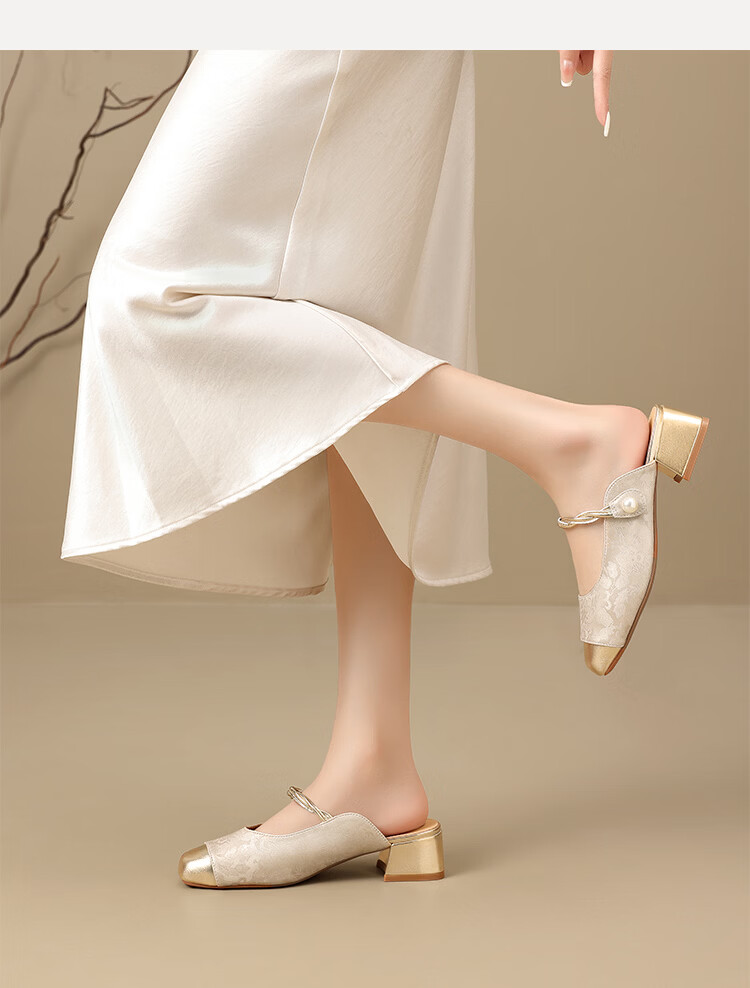 ZHR Women's Flats 2026 Spring New Qipao Style Chunky High Heel Mary Jane Shoes EH306 Champagne Size 38 29
