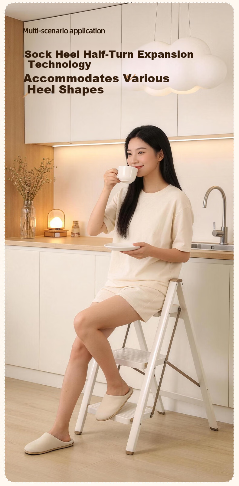 Xiaomoti Household Folding Thickened Carbon Steel A-Frame Ladder Indoor Multifunctional Step Ladder with Handrail Four-Step Ladder 14
